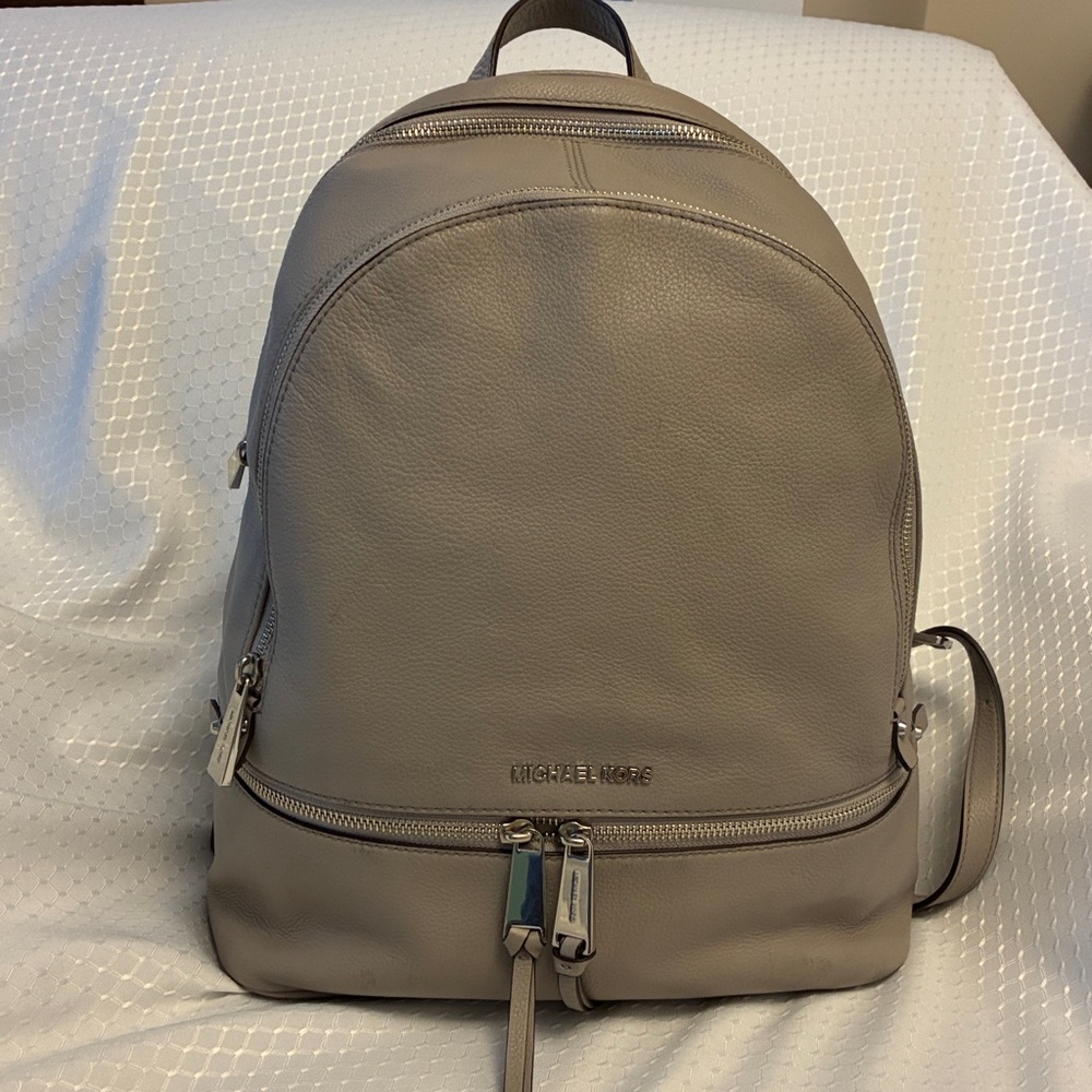 Michael Kors Large Gray Rhea Backpack in Pebbled Leather